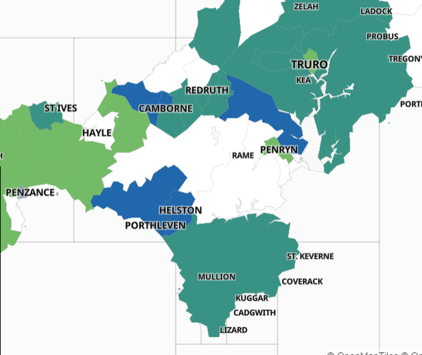 Areas in Cornwall with the highest Covid rates according to the latest Government figures